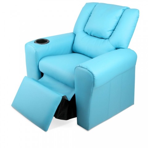 Keezi Kids Padded PU Leather Recliner Chair - Blue Keezi Kids Padded PU Leather Recliner Chair - Blue