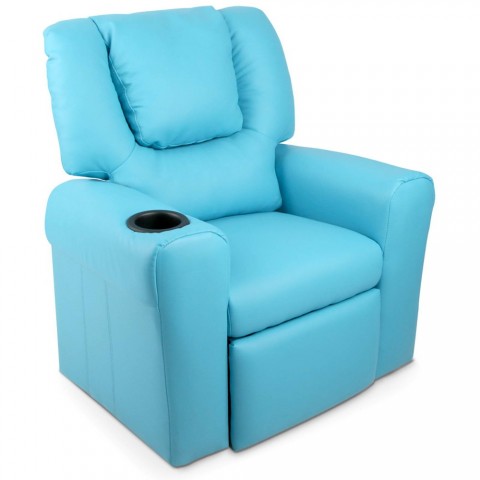 Kids Padded PU Leather Recliner Chair - Blue