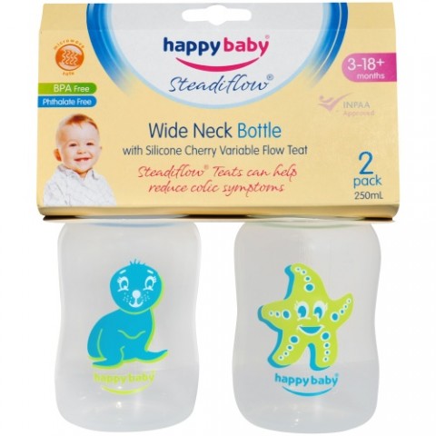 Happy Baby Steadiflow Wide Neck Decorated Bottle 250 ml 2 pack