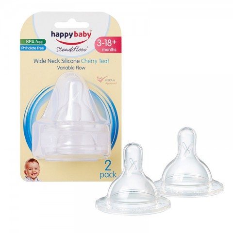 Happy Baby Steadiflow Wide Neck Silicone Cherry Teat - Variable Flow