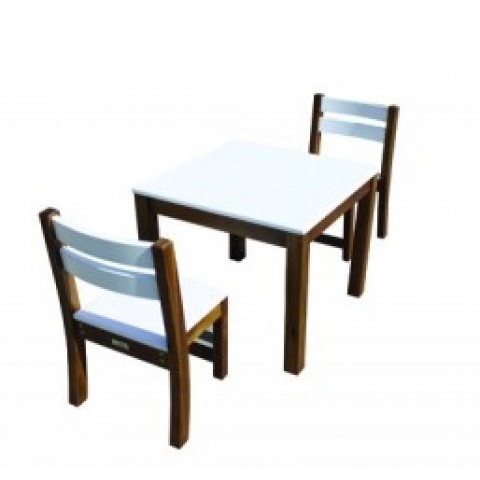Qtoys White Top Timber Table With White Seat Stacking Chairs